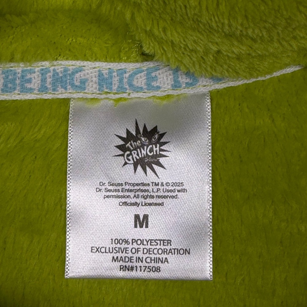 Dr. Seuss The Grinch Plush Fleece Hoodie Lime Green Oversized M RN117508 - Picture 3 of 6